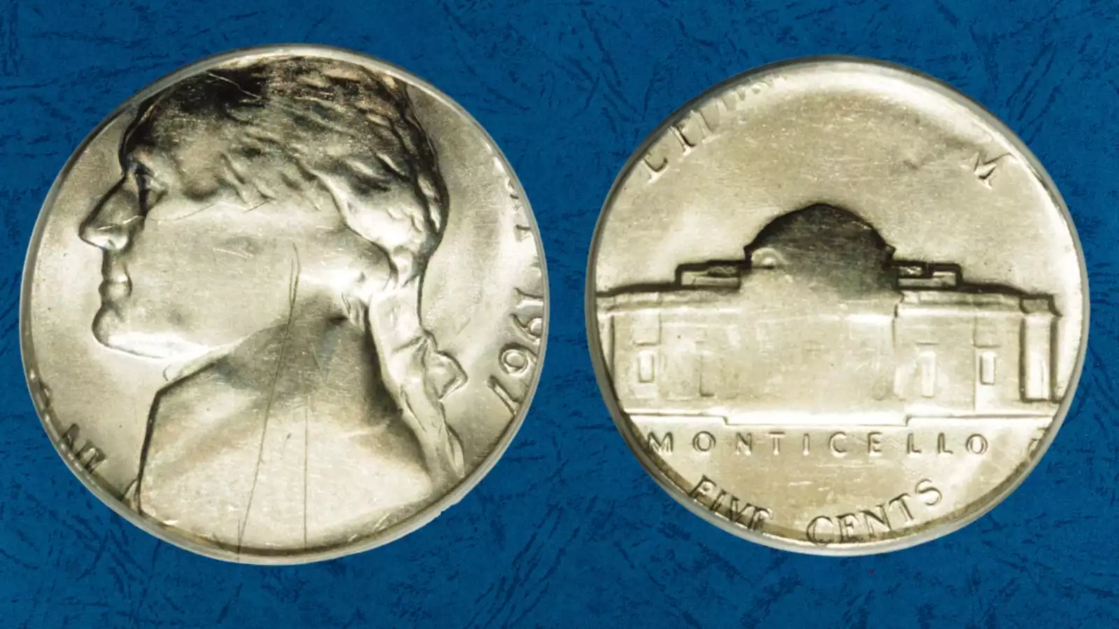1967 nickel struck on dime planchet showing truncated Jefferson portrait and missing rim design
